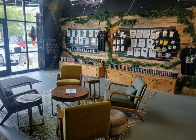 Indoor seating at Hemp and Tea Company in Steele Creek Charlotte