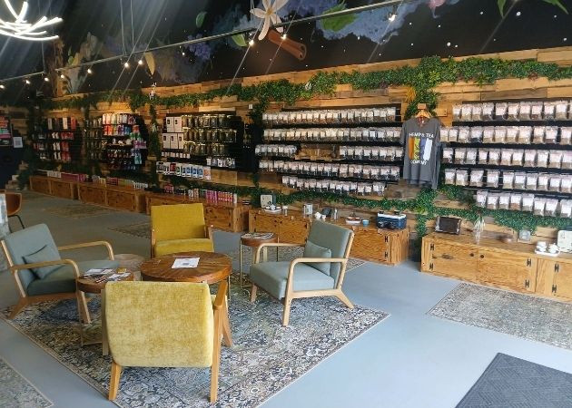 Main retail floor inside Hemp and Tea Company in Charlotte