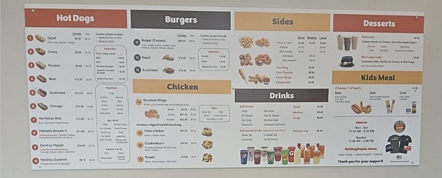 Hot Dog Depot menu photographed for Charlotte Vibes