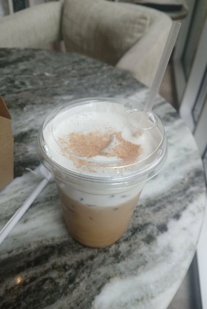 Lottie’s Cafe iced latte ordered with two espresso shots and almond milk