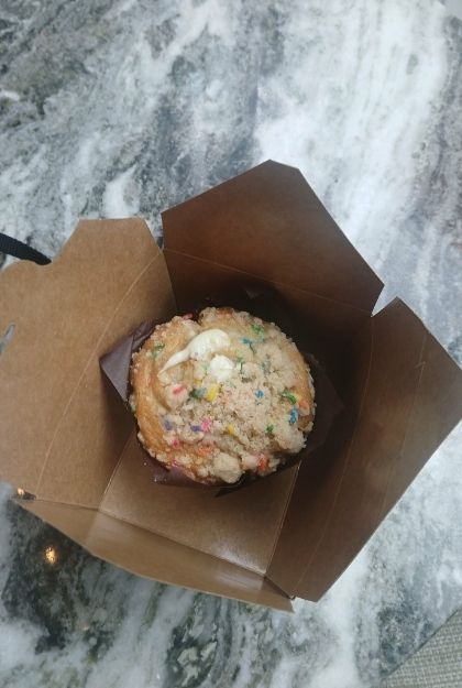 Confetti muffin with cheesecake cream at Lottie’s Cafe
