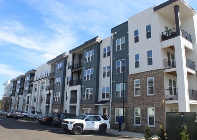 Exterior view of Bask Apartments in Steele Creek Charlotte