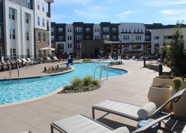Outdoor pool view at Bask Apartments in Steele Creek Charlotte