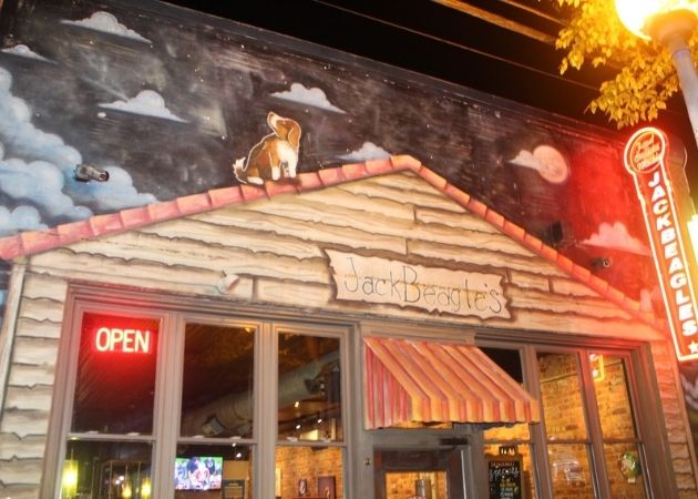 JackBeagles NoDa Charlotte restaurant and bar exterior at night