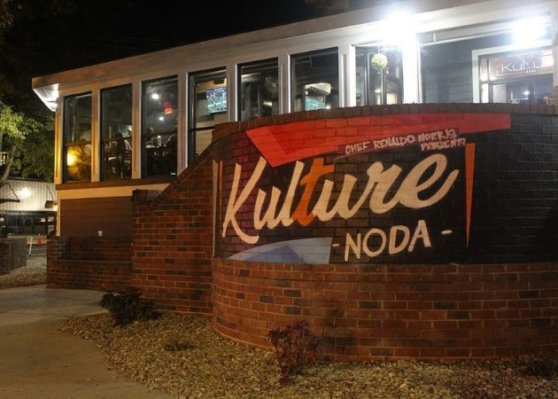 Kulture NoDa restaurant exterior at night in Charlotte