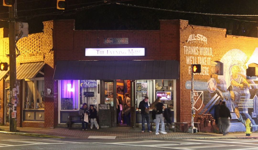 NoDa Charlotte at Night Guide Cover Image Featuring The Evening Muse