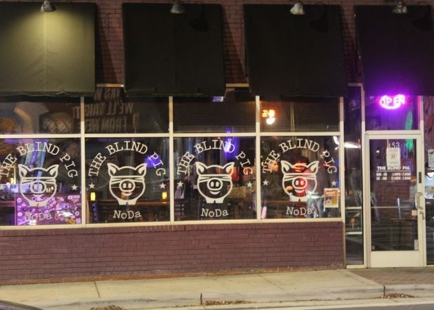 The Blind Pig bar in NoDa Charlotte photographed at night