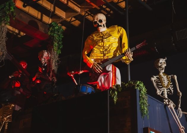 Skeleton Halloween decoration at VINYL in Charlotte